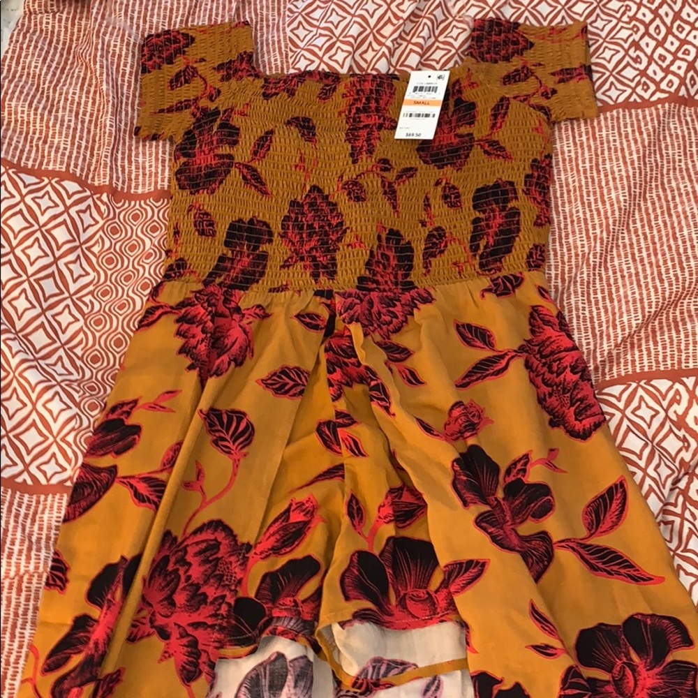 Orange & Red Floral Short Romper Dress